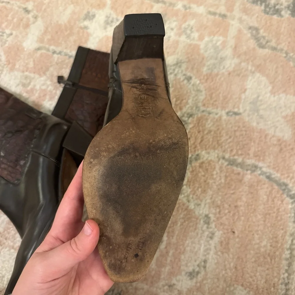 Donald J. Pliner Dark Brown Croc-Embossed Heeled Boots - Picture 3 of 4